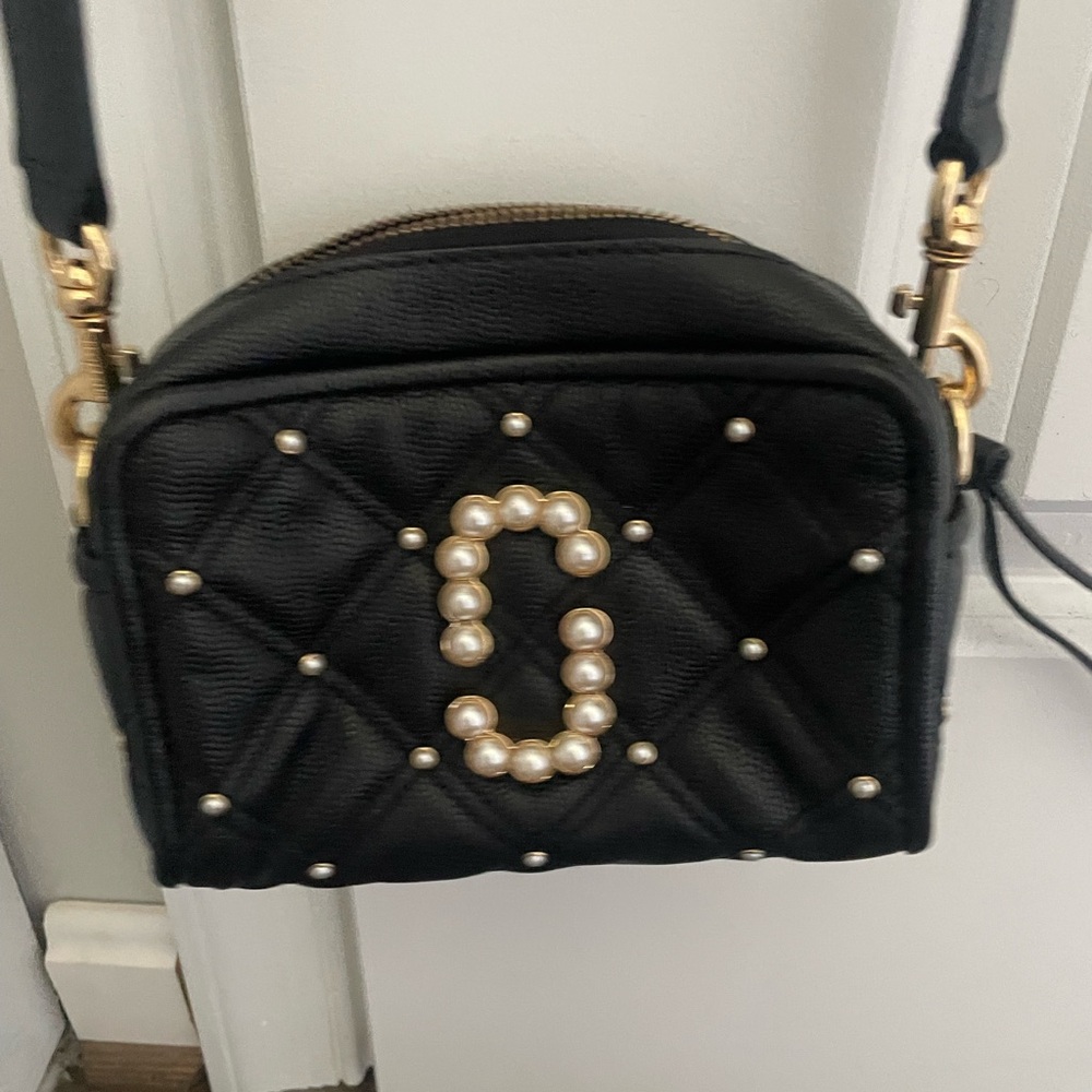 Marc Jacobs Black Quilted Crossbody with Pearl 'C' Emblem